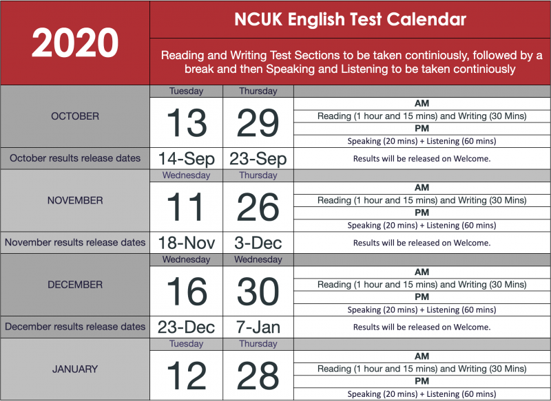 NCUK – ELT – Calendar 2020-2021 NCUK - ELT - Calendar 2020-2021